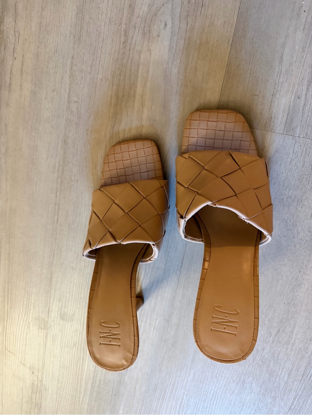 INC International Concepts Cognac Woven Slide Mules